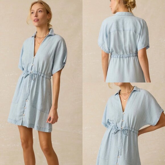 Faherty Tried & True Chambray Oakley Dress Arctic Sea Wash Women’s Size Large - Picture 3 of 8